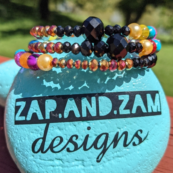 Beaded Bracelet Handmade Glass Rondelles Beads Artisan Colorful Sparkly Cute - Picture 8 of 14